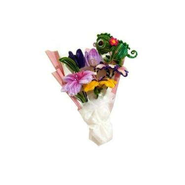 Imagem de Buquê Rapunzel Enrolados Casal Presente Artesanal 5 Flores 2 Tulipas Roxas 2 Lírios Bouquet Para Decorar(Com pascal)