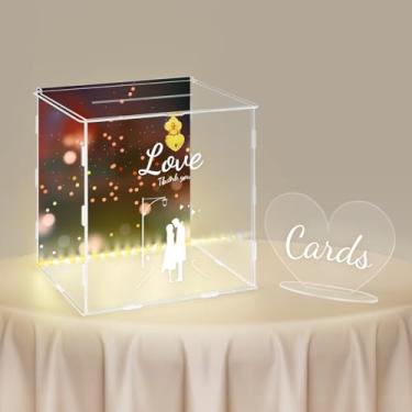 Imagem de DIWNELEM Caixa de cartão de casamento com cadeado e luz grande caixa envelope de letras caixa de cartão de presente de casamento caixa de dinheiro para recepção chá de bebê festa de aniversário