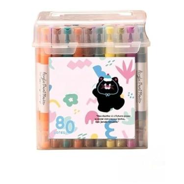 Imagem de Kit 24 Marcadores Tinta Acrílica Caneta Brush Canetinha Pintar Aquarela Plástico Esola Escritório (80 Cor Acrílico)