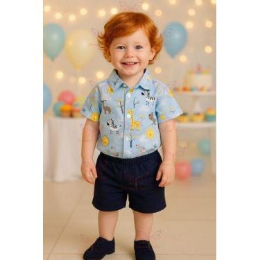 Imagem de Conjunto Infantil Bebê Menino Mauricinho Camisa Social Mais Shorts Tem