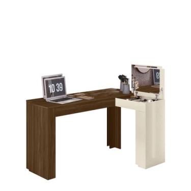 Imagem de Escrivaninha de Canto Jasmim com Camarim e Espelho-Freijó-Off White-Ed