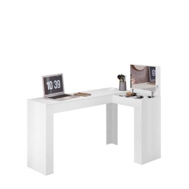 Imagem de Escrivaninha de Canto Jasmim com Camarim e Espelho-Branco Fosco-EdeCas