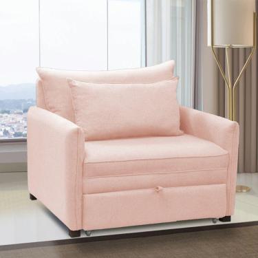 Imagem de Poltrona Cama Retrátil Solteiro Com Rodízio Cloe Bouclê Rosê E03 - D'rossi