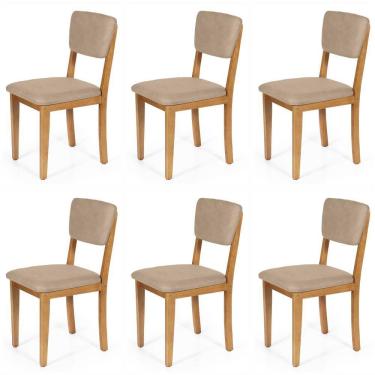 Imagem de Conjunto 6 Cadeiras De Jantar Estofada Em Madeira Maciça Ella Bege
