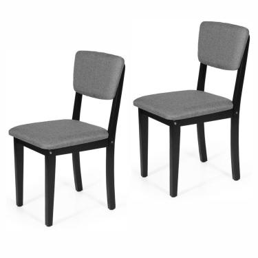 Imagem de Conjunto 2 Cadeiras De Jantar Estofada Em Madeira Maciça Ella Preto/cinza Escuro
