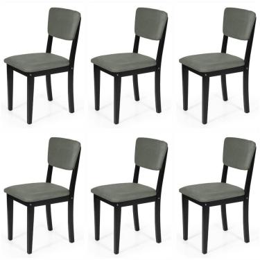 Imagem de Conjunto 6 Cadeiras De Jantar Estofada Em Madeira Maciça Ella Preto/cinza