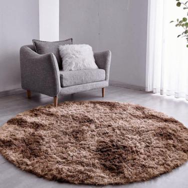 Imagem de Tapete Sala Felpudo Peludo Mesclado Marrom Redondo 60 Cm
