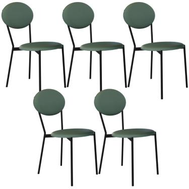 Imagem de Kit 05 Cadeiras Estofada Para Sala De Jantar Azuri Preto C01 Courino Verde Sálvia - Lyam Decor