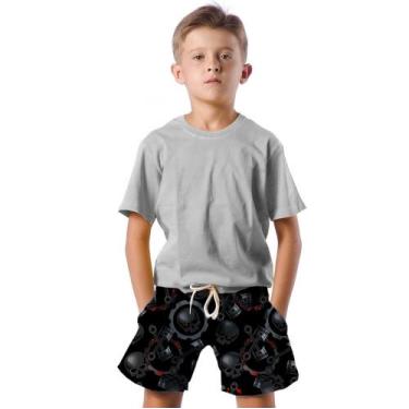 Imagem de Shorts Infantil Bermuda Calção Praia Verão Caveira Pistão Dark 438 - S