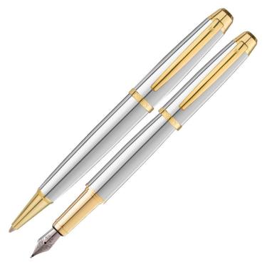 Imagem de Conjunto Crown Tinteiro + Esferografica Drezden Prata