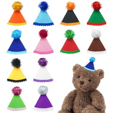 Imagem de Pai Sence 12 peças de mini chapéus de festa para crianças, brinquedos de pelúcia reutilizáveis, chapéus de festa de feltro com pompons, chapéu de aniversário faça você mesmo, P