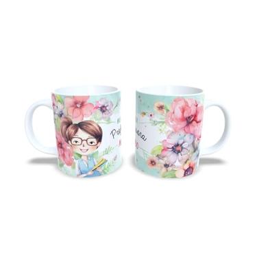 Imagem de Caneca Professora Floral em Cerâmica, 325ml, Decorada com Flores Coral e Mensagem Melhor Professora, para Presente Dia dos Professores (14089)