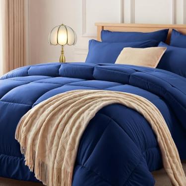 Imagem de Newspin Conjunto de edredom solteiro GG azul - Cama em um saco, 5 peças, conjunto de cama para todas as estações, conjunto de edredom fofo com lençóis, cobertor, fronhas e fronhas