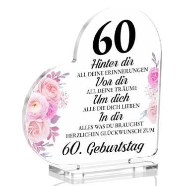 Imagem de Sinal de mesa presente para mulheres 60º aniversário, placa de coração de acrílico, presentes de lembrança de aniversário para 60 anos, avó, mãe, esposa, irmã