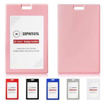 Imagem de SOPHIYAYA Pacote com 12 porta-crachás deslizantes – capa vertical de plástico rígido protege cartões de crédito para escritório, fábrica, professores, estudantes (rosa)