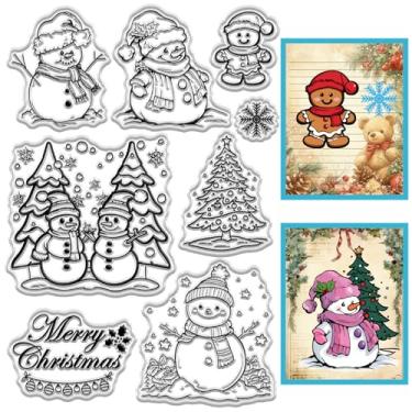 Imagem de CRASPIRE Carimbos transparentes de Natal, boneco de neve, homem de gengibre, floco de neve, árvore de Natal, selos transparentes reutilizáveis de borracha de silicone para o inverno, faça você mesmo