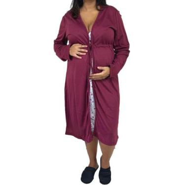 Imagem de Robe Avulso de Manga Longa Bordô Pós Parto Maternidade Linda Gestante,