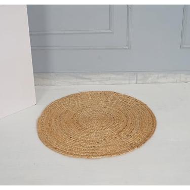 Imagem de Tapete redondo trançado à mão de juta tapetes redondos tamanho personalizado tapete redondo indiano feito à mão decoração de casa tapete redondo (7,5 x 7,5 cm)