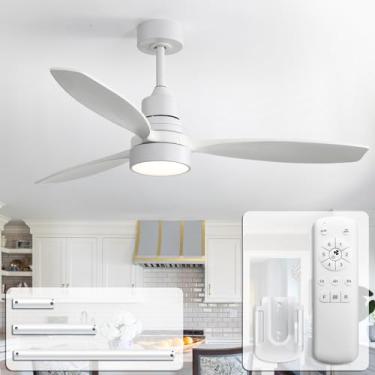 Imagem de CACI Mall Ventiladores De Teto De Madeira Branca De 52 Polegadas Com Luzes, Modernos, 3 Lâminas De Madeira, Controle Remoto, Montagem Embutida, Para Quarto, Casa De Fazenda, Sala De Estar, Sala De