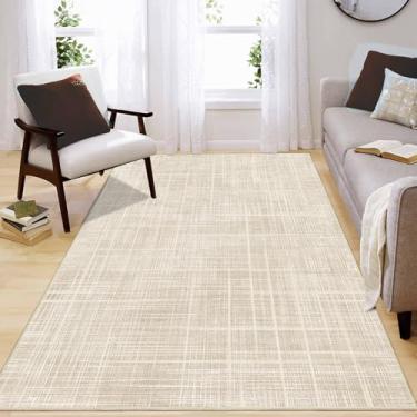 Imagem de Enkor Tapetes de área, 10 x 15 cm, lavável, antiderrapante, abstrato, macio, para sala de estar, quarto, tapete moderno para entrada de cozinha, grade bege