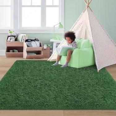 Imagem de ZJYeRug Tapete grosso ultra macio de 1,2 x 1,8 m para sala de estar, tapete felpudo fofo verde profundo para quarto de menina, tapete felpudo grande de pelúcia para quarto de bebê, decoração de casa