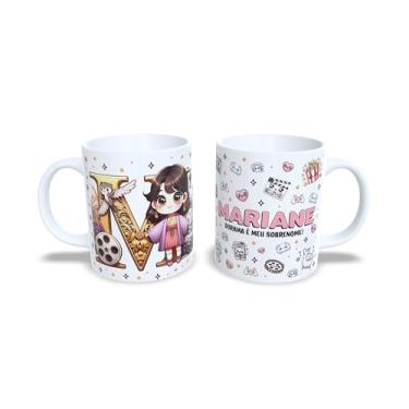 Imagem de Caneca de Cerâmica Personalizada Amanda, Tema Dorama, Branca com Ilustração Kawaii, 325ml (m)