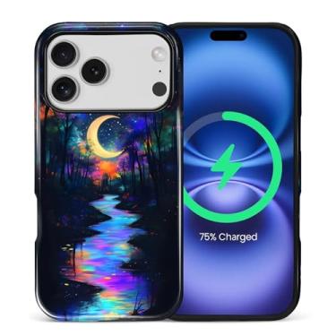 Imagem de ZHEGAILIAN Capa magnética para iPhone 17 Pro, compatível com capa rígida MagSafe + silicone macio 2 em 1 híbrido à prova de choque capa protetora contra quedas Magic Moon Night Blue