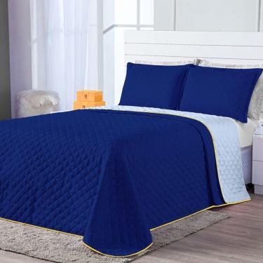 Imagem de Kit Cobre Leito Azul Marinho Cinza Queen 03 Peças Dupla Face