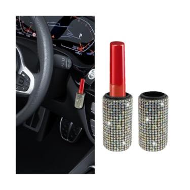 Imagem de AICEL Suporte de batom de carro brilhante, 2 peças de strass de cristal forte adesivo para veículos suporte de protetor labial vertical, acessórios de decoração de interiores automotivos brilhantes