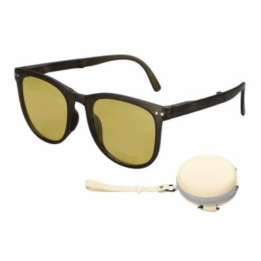 Imagem de HARFINGTON Óculos de sol para mulheres, homens, modelos dobráveis de silicone e policarbonato, óculos de sol modernos com caixa original para dirigir, fazer compras e tirar fotos, âmbar