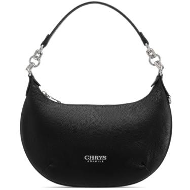 Imagem de Bolsa de mão preta pequena de ombro para mulheres, bolsas fofas para mulheres, com corrente de prata, bolsa crescente de couro genuíno