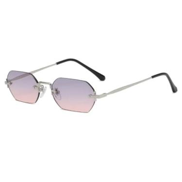 Imagem de Óculos de sol vintage sem aro, da moda, femininos e masculinos, de luxo, populares, com armação pequena, para mulheres (prata, cinza e rosa)