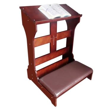 Imagem de CC LOT Banco de oração de madeira maciça com almofada – Joelho para casa e igreja, banco acolchoado de joelhos com prateleira inclinada para bíblia, 58 x 50 x 83 cm