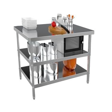 Imagem de Mesa de aço inoxidável para preparação e trabalho, mesa de estações de trabalho de cozinha comercial, mesa de preparação de metal com 2 prateleiras embaixo (60 x 60 x 80 cm)