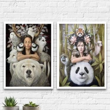 Imagem de Quadros Sagrado Feminino Moldura Branca 45X34Cm 2 Peças - Quadros On-L