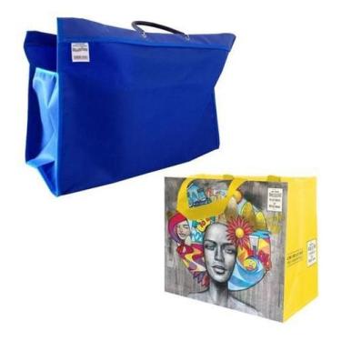 Imagem de Sacola De Lona Feira 34X48X21Cm + Sacola De Ráfia 35X40X18Cm - Combo