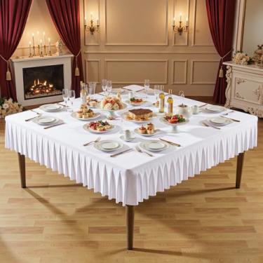 Imagem de Toalha de mesa quadrada branca de 152 x 152 cm, toalha de mesa branca sem rugas para mesas quadradas, saia de mesa de cetim de tecido decorativo lavável para casamento, aniversário, coquetel, buffet