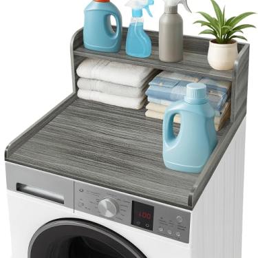 Imagem de Royxen Bancada de lavadora e secadora com prateleira, bancada de lavanderia de 2 camadas para lavadora e secadora, topo de máquina de lavar e secar com núcleo de madeira para organização de lavanderia
