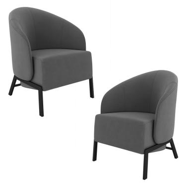 Imagem de Kit 2 Poltronas Decorativa Sala De Estar Kenya Pés Em Ferro Veludo Preto/grafite G33 - Gran Belo