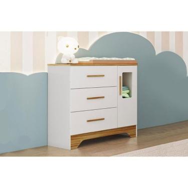 Imagem de Cômoda Infantil Popy C- 1 Porta Cristal E 3 Gavetas Branco-amendoa - Peroba