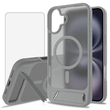 Imagem de Asuwish Capa de telefone para iPhone 16 Plus de 6,7 polegadas, compatível com Magsafe Magnetic, protetor de tela de vidro temperado, suporte dobrável à prova de choque, capa protetora para celular i