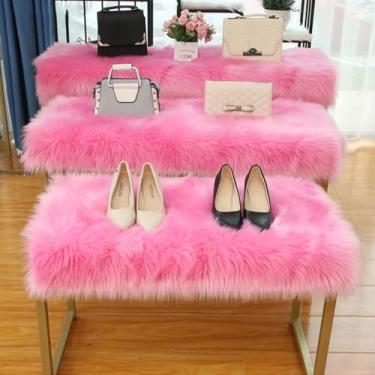 Imagem de Caminho de mesa de pelúcia de pele sintética tapete de pele de carneiro peludo decorativo para sala de estar tapetes macios decoração de janela de casa de luxo rosa 51 x 122 cm
