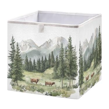 Imagem de SEHANY Cesto de armazenamento dobrável Mountains Lanscape, organizador de tecido grande, dobrável, para roupas, brinquedos, livros, armário, berçário, 28 x 28 x 28 cm