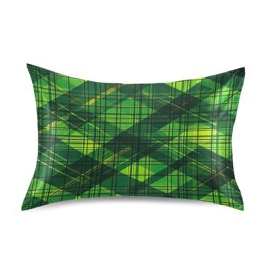 Imagem de ATTX Fronha com estampa xadrez verde com fecho de envelope para cabelo e pele, macia, respirável, lisa, ambos os lados, capa de almofada de seda refrescante (Queen 50 cm × 76 cm, 1 peça) #143