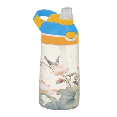Imagem de Blueangle Garrafa de água floral de beija-flores chineses de 473 ml, garrafa esportiva e de viagem Tritan reutilizável com canudo e design de tampa de bico pop-up (569)