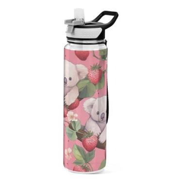 Imagem de ATTX Garrafa de água com dois coalas e morangos, garrafas de água reutilizáveis de plástico Tritan de 947 ml à prova de vazamento e livre de BPA para viagens, academia, fitness, corrida #157