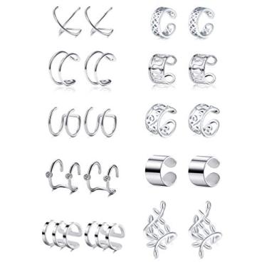 Imagem de Ofeiyaa 6 – 10 pares de clipes de orelha de aço inoxidável para cartilagem, brincos sem piercing, conjunto de brincos para mulheres e homens, tamanho ajustável, tom prateado dourado