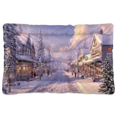 Imagem de Blueangle Cama de cachorro Christmas Street ultra macia e calmante para cães pequenos, cama retangular confortável para animais de estimação, 24 x 18 polegadas (860)