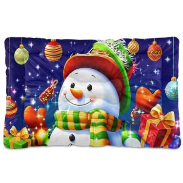 Imagem de SEHANY Cama de Natal com flocos de neve, boneco de neve, para cães, gatos, com fundo antiderrapante, caixa de canil, colchão macio, lavável, para cães pequenos, médios e grandes, gatos, 91 x 61 cm
