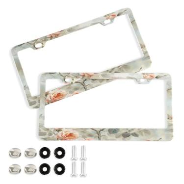 Imagem de SEHANY Molduras de placa de carro rosa dos namorados, capas de moldura de placa de carro de alumínio à prova de ferrugem com orifícios elípticos e parafusos serve para veículos padrão dos EUA tamanho